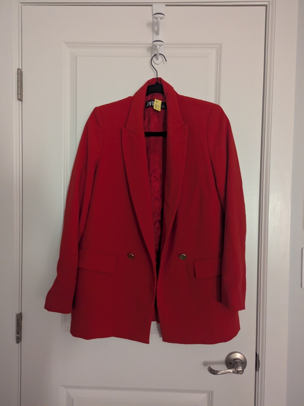 Zara Red Double-Button Oversized Blazer